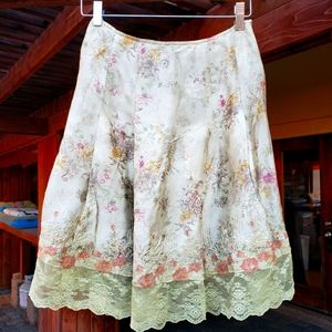 Cynthia Steffe satin and lace floral godot skirt